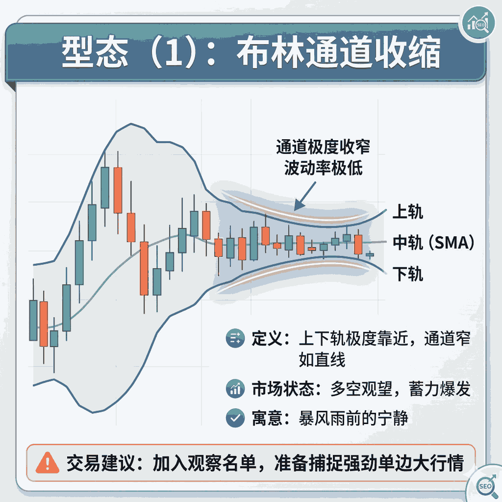○ 型态（1）：布林通道收缩（Bollinger Squeeze）