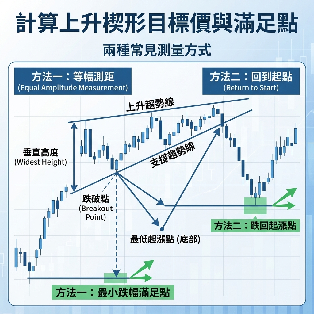 計算上升楔形目標價與滿足點