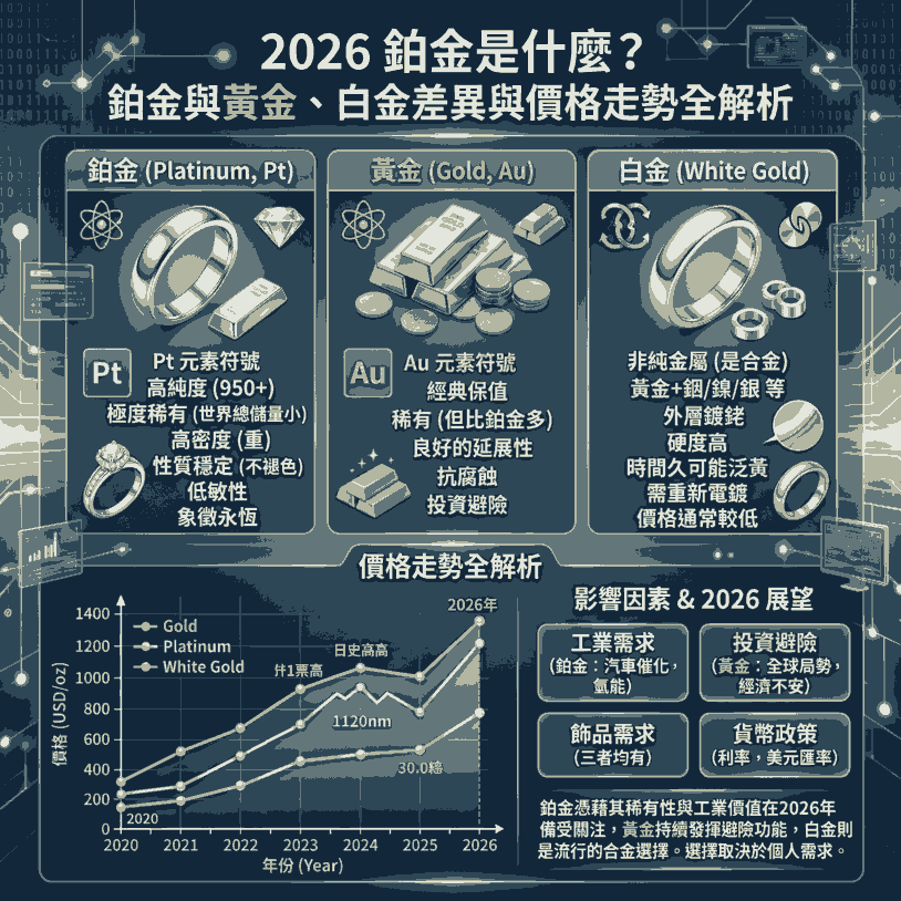 2026 鉑金是什麼？鉑金與黃金、白金差異與價格走勢全解析