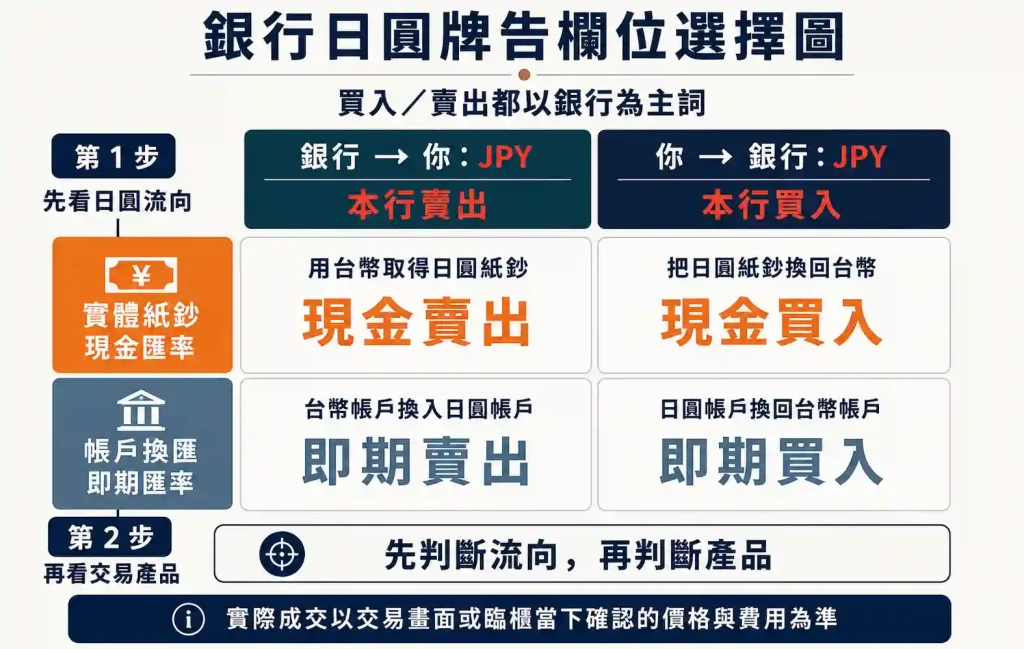 7. 用台幣換日圓要看本行買入還是本行賣出？