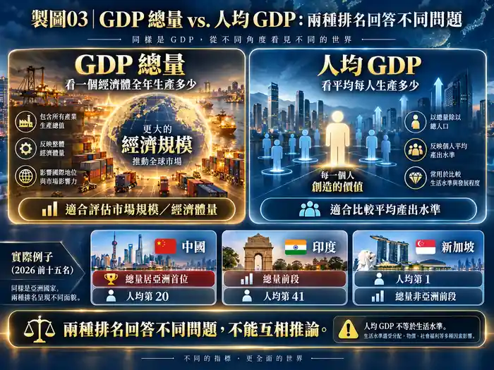 亞洲 GDP 總量排名與人均 GDP 排名有什麼差別