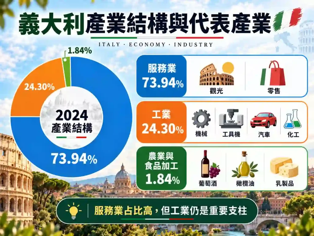 義大利產業結構：服務業、製造業與農業占比