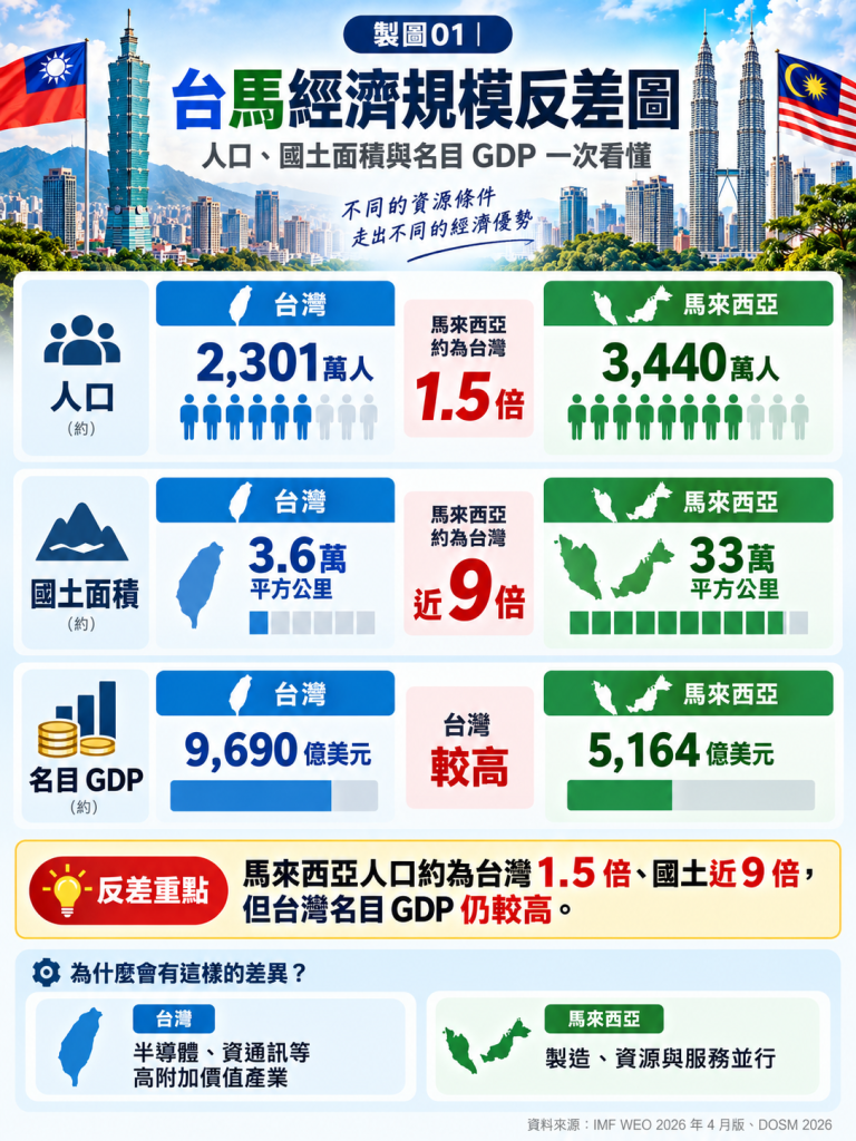 台灣與馬來西亞人口與經濟規模差異