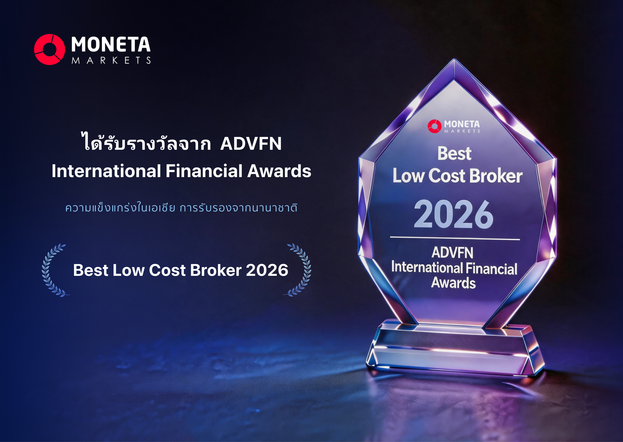 Moneta Markets คว้า “โบรกเกอร์ต้นทุนต่ำยอดเยี่ยม” จาก ADVFN 2026