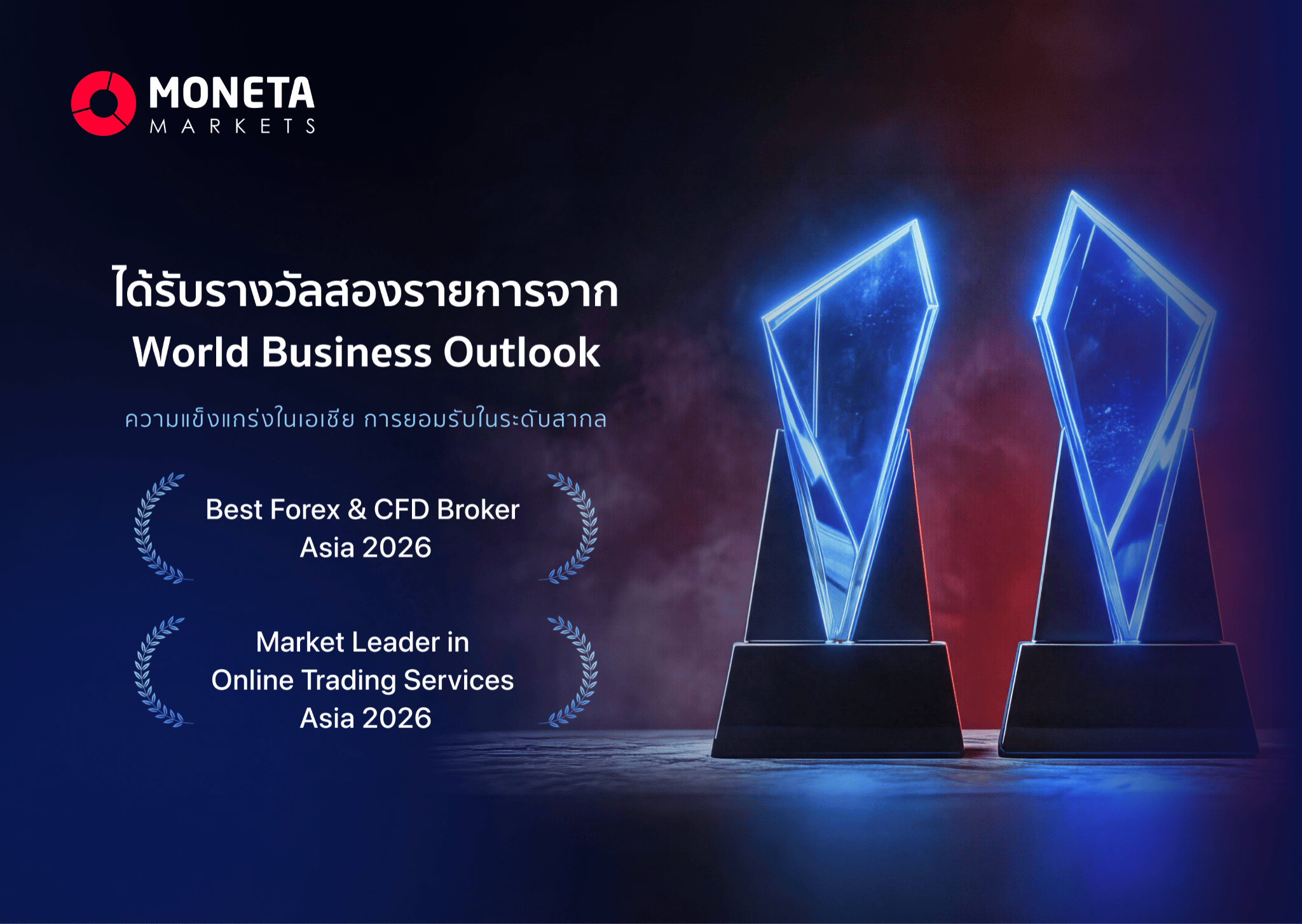 Moneta Markets คว้า 2 รางวัลใหญ่ระดับโลกจาก World Business Outlook 2026 ตอกย้ำผู้นำโบรกเกอร์ Forex และ CFD ในเอเชีย